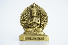 Tượng Phật Thiên Thủ Thiên Nhãn Chuẩn Đề 2 mặt bằng đồng - Cao 10cm