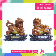 Cặp tượng tỳ hưu vân gỗ bụng trứng vàng lớn chiêu tài lộc - Cao 17cm