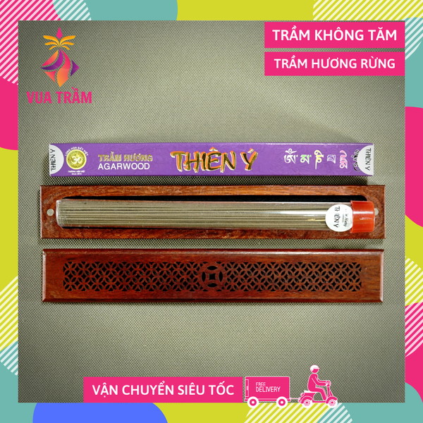 Nhang thiền không tăm trầm hương Thiên Ý - 100 cây hương trầm xông không tăm - Hộp tím