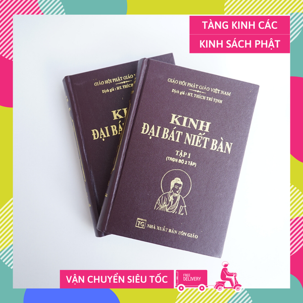 Sách phật giáo Kinh đại bát niết bàn Thích Trí Tịnh bìa da nâu chữ to rõ 2 tập dày 1500 trang