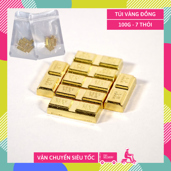 Túi 100g thỏi vàng thần tài đồng mạ vàng cao cấp đặt bàn thờ, cúng cầu tài lộc cực mạnh