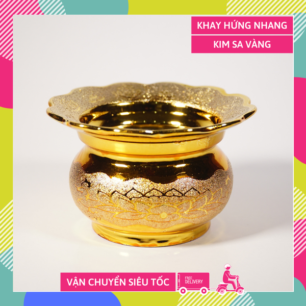 Bát nhang thờ cúng gốm sứ kim sa có khay hứng nhang cao cấp - Nhiều cỡ