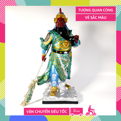 Tượng Quan Công Quan Vân Trường đứng vẽ sắc màu gốm sứ tuyệt đẹp - Cao 40cm