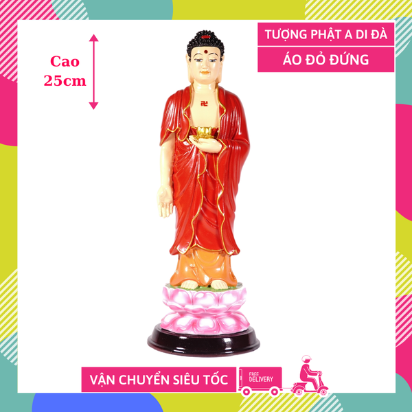 Tượng Phật A Di Đà đứng áo đỏ - Cao 25cm