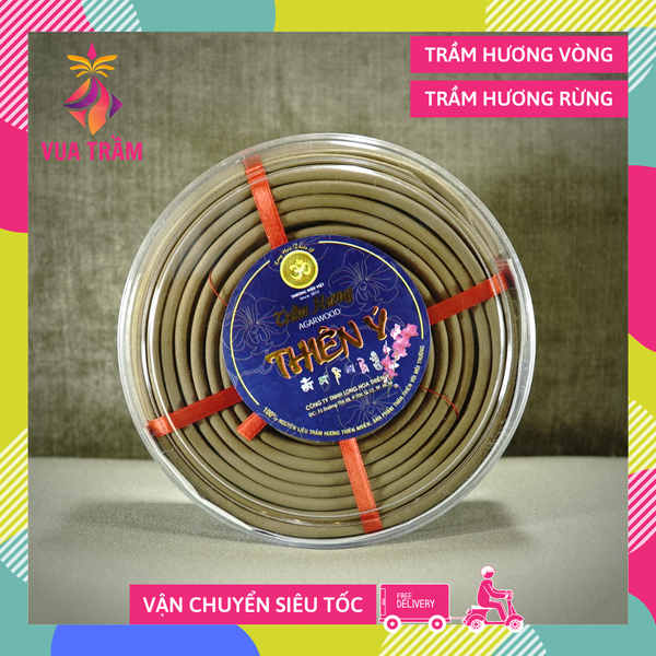 Nhang trầm khoanh Thiên Ý - 10 vòng trầm hương thờ cúng cao cấp - Cháy 24 giờ/Vòng - Hộp tròn xanh