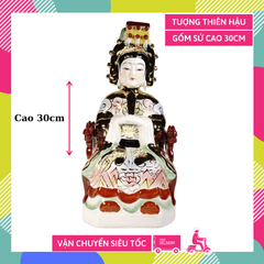 Tượng Thiên Hậu Thánh Mẫu Bà Thiên hậu ngồi gốm sứ sắc màu đẹp - Cao 30cm