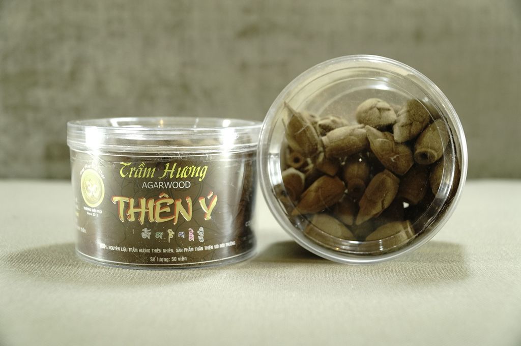 Nụ trầm hương Thiên Ý búp sen - 50 viên trầm hương xông trầm cao cấp - Hộp tròn nâu - Cháy 20 phút/Viên