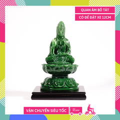 Tượng Quan Âm Bồ Tát ngồi tòa sen có đế cẩm thạch - Cao 12cm