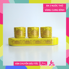Bộ án 3 ly nước thờ cúng, án 3 ly nước thờ gốm sứ vàng cung đình
