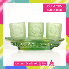 Bộ án 3 ly nước thờ cúng lưu ly xanh, án 3 chung nước thờ - Cao cấp