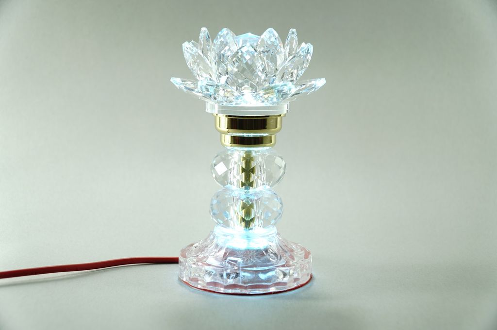 Đèn thờ điện pha lê nguyên khối hoa sen đèn thờ Phật led đổi màu trụ tròn tầng cao cấp - Cao 17cm