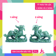 Cặp tượng tỳ hưu 1 sừng và 2 sừng cẩm thạch cầu tài lộc vượng khí - 15cm