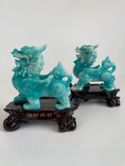 Cặp tượng Tỳ Hưu phong thủy xanh ngọc bích tài lộc - Cao 15cm, có hướng dẫn khai quang