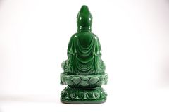 Tượng phật Bồ Tát Quan Âm ngồi đài sen nguyên khối cẩm thạch - Cao 19cm