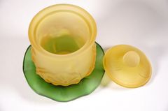 Ly nước thờ lưu ly sen vàng, chung nước đặt bàn thờ - Lưu ly cao cấp