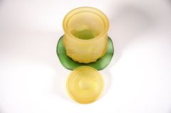 Ly nước thờ lưu ly sen vàng, chung nước đặt bàn thờ - Lưu ly cao cấp