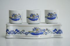 Bộ án 3 ly nước thờ cúng lưu ly xanh, án 3 chung nước thờ - Cao cấp