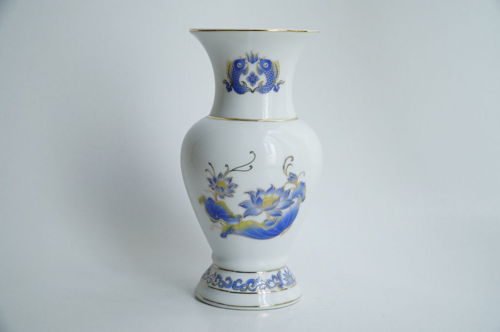 Bình hoa thờ cúng, bình hoa đặt bàn thờ gốm sứ sen xanh - Cao 18cm