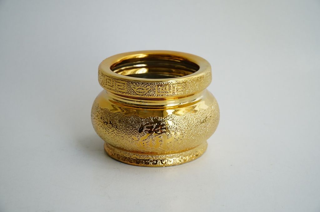 Lư hương bát nhang thờ cúng gốm sứ kim sa vàng - Cao 7cm