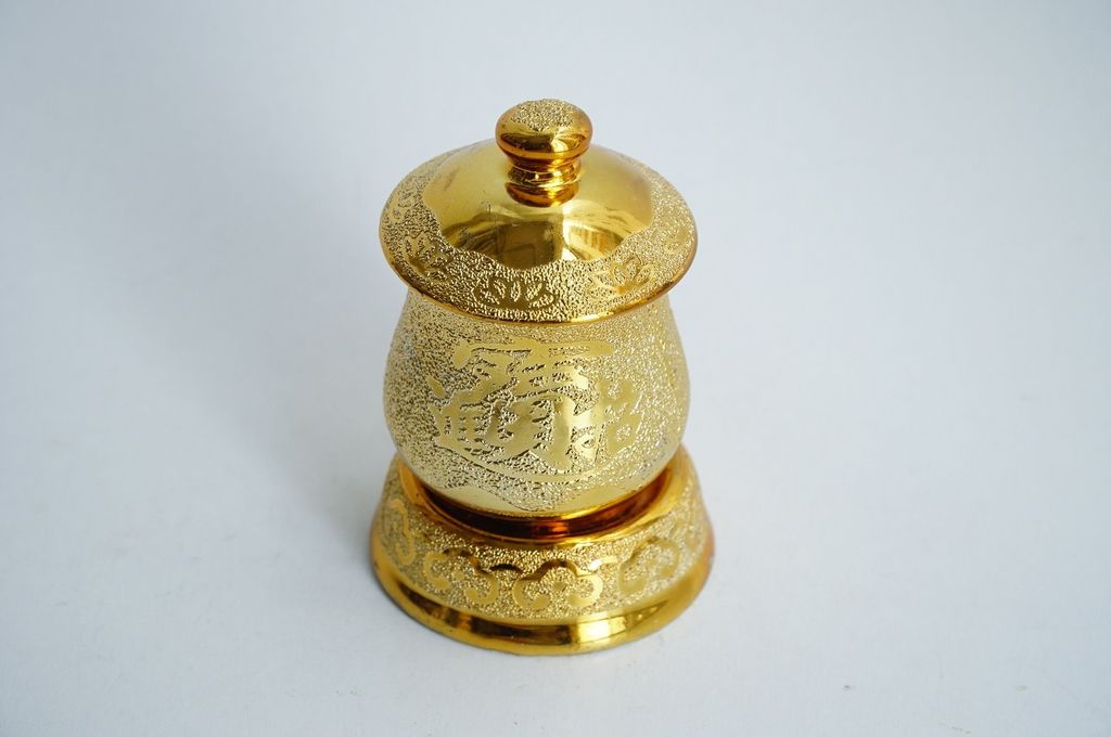 Chung nước thờ cúng, ly nước đặt bàn thờ kim sa vàng có nắp - Nhiều cỡ