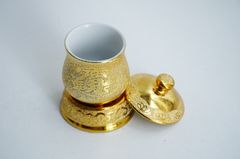 Chung nước thờ cúng, ly nước đặt bàn thờ kim sa vàng có nắp - Nhiều cỡ