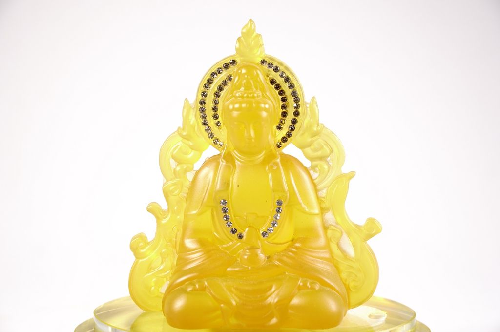 Tượng phật Quan Âm Bồ Tát lưu ly 2 mặt đế kính đặt xe ô tô - Cao 13cm