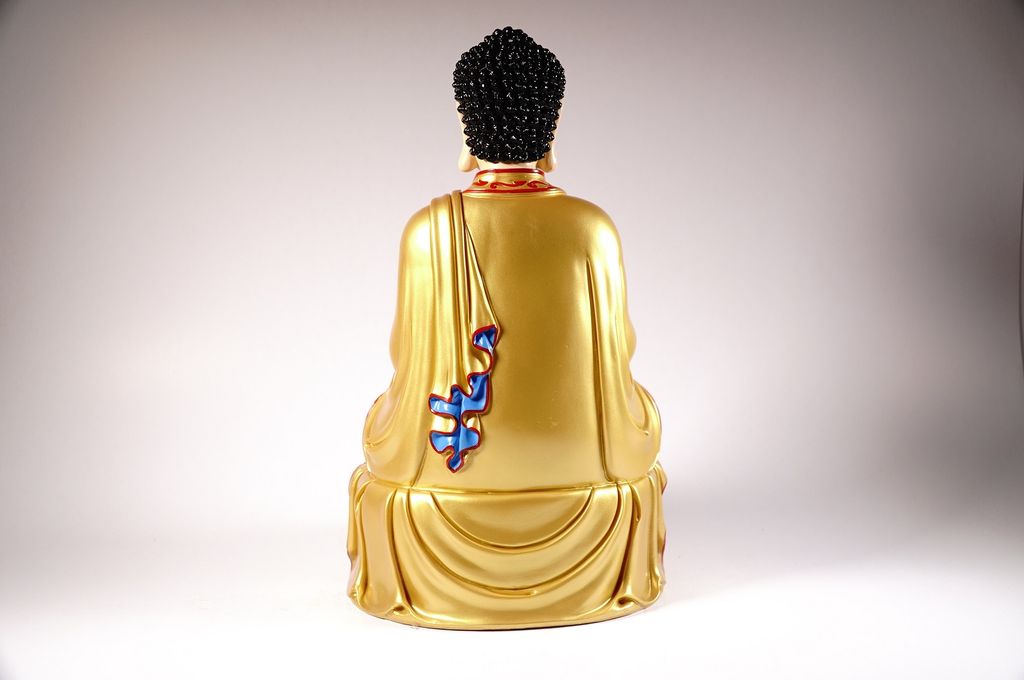 Tượng phật A Di Đà nguyên khối ngồi tòa sen vẽ màu áo vàng - Cao 30cm