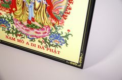 Tranh Phật A Di Đà đứng đài sen áo đỏ hào quang nền vàng - 2 cỡ