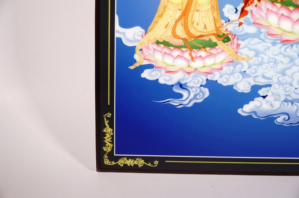 Tranh Tam Thế Phật đứng đài sen hào quang giữa mây trời - 60x40cm