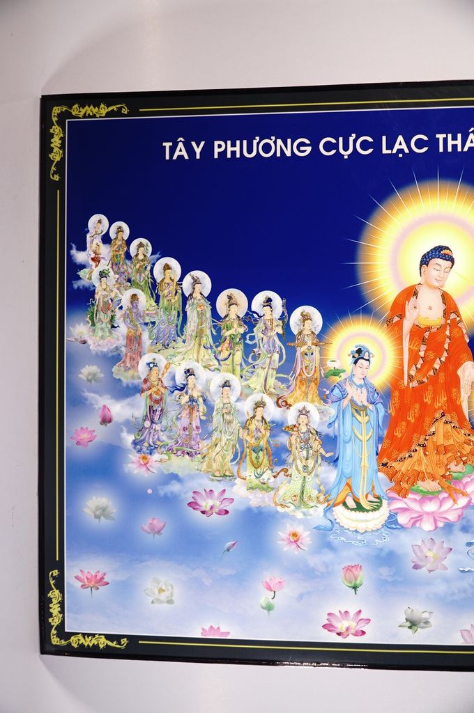 Tranh Phật Tây Phương Cực Lạc cùng A Di Đà Phật giữa trời xanh - 60x40cm