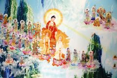 Tranh Phật Tây Phương Cực Lạc cùng A Di Đà Phật giữa núi non hùng vĩ - 60x40cm