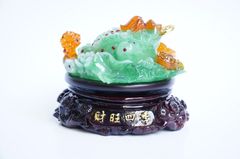 Tượng Cóc Thiềm Thừ xoay ngọc xanh chiêu tài 14x12cm