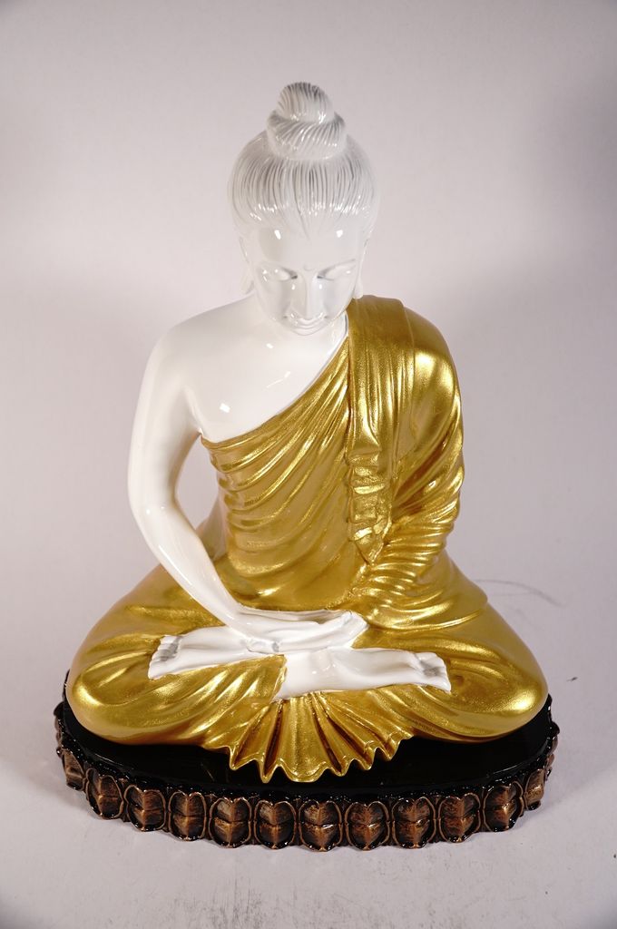 Tượng Phật Bổn Sư Thích Ca Mâu Ni Phật có đế rời áo vàng sơn bóng - Cao 29cm