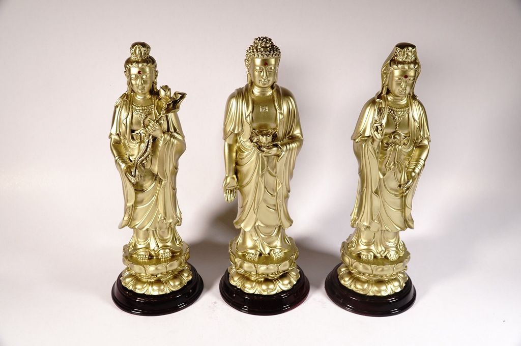 Bộ 3 tượng Phật Tây Phương Tam Thánh Tam Thế Phật nhũ đồng - Cao 25cm