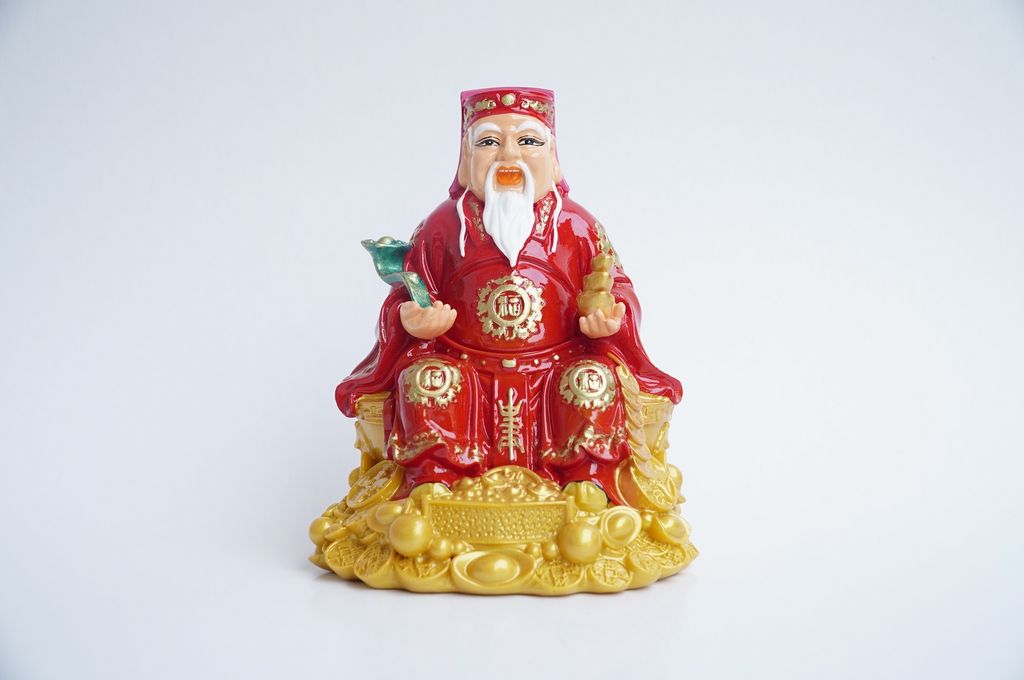 Tượng thờ Tài Địa Thần Tài Thổ Địa sơn đỏ đế vàng - Cao 15cm & 22cm
