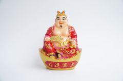 Tượng Thần Tài Thổ Địa đẹp sơn đỏ Tài Địa tài lộc - Cao 18cm - Đặc nguyên khối,nặng,chắc