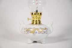 Đèn thờ cúng dầu lưu ly truyền thống bầu tròn vàng cung đình - Cao 16cm