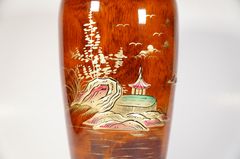 Bình hoa thờ cúng, bình cắm hoa bằng gỗ vẽ phong cảnh chùa - Cao 30cm