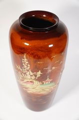 Bình hoa thờ cúng, bình cắm hoa bằng gỗ vẽ phong cảnh chùa - Cao 30cm