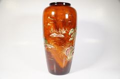 Bình hoa thờ cúng, bình cắm hoa bằng gỗ vẽ phong cảnh chùa - Cao 30cm