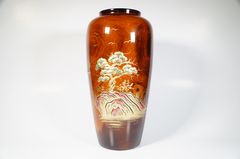 Bình hoa thờ cúng, bình cắm hoa bằng gỗ vẽ phong cảnh chùa - Cao 30cm