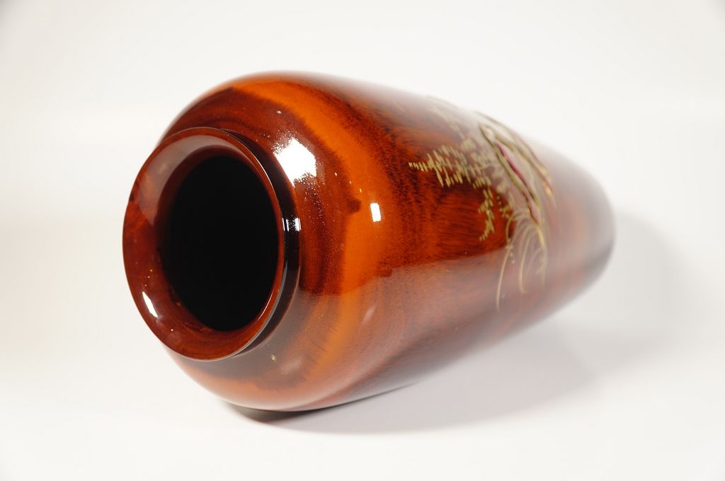 Bình hoa thờ cúng, bình cắm hoa bằng gỗ vẽ phong cảnh chùa - Cao 30cm