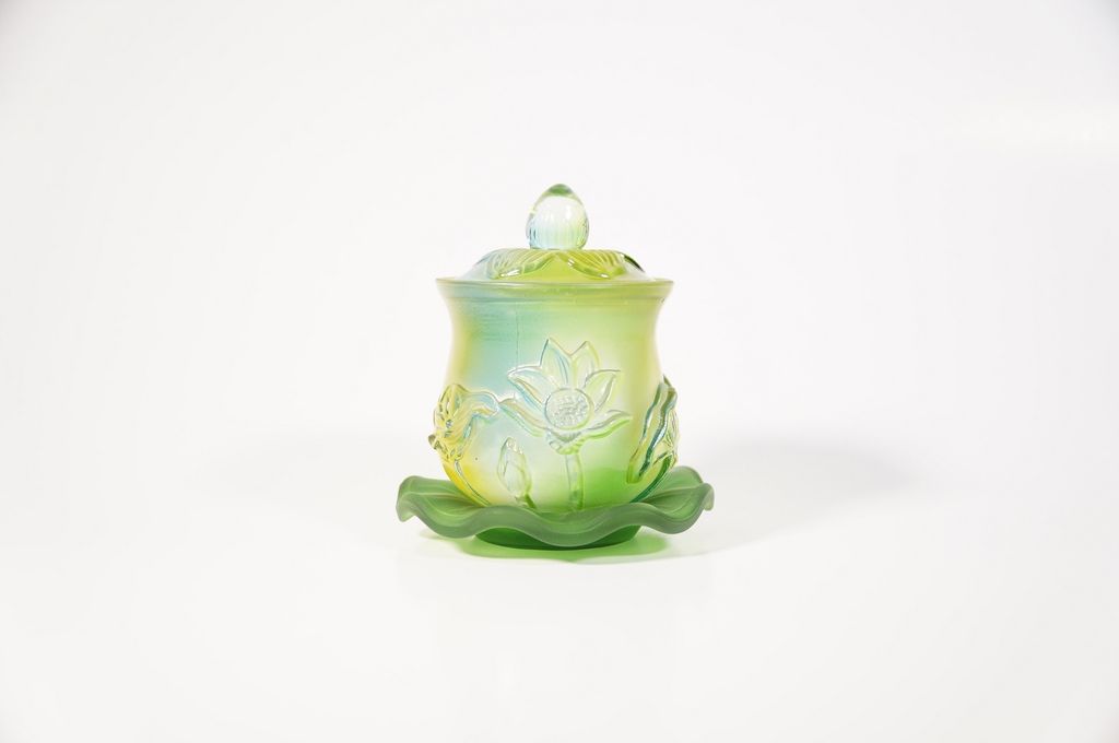 Ly nước thờ lưu ly sen xanh, chung nước đặt bàn thờ - Lưu ly cao cấp