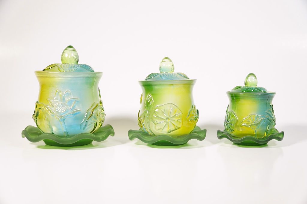 Ly nước thờ lưu ly sen xanh, chung nước đặt bàn thờ - Lưu ly cao cấp