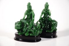 Bộ 2 tượng Phật Phổ Hiền và Văn Thù bồ tát ngồi cẩm thạch - Cao 10cm