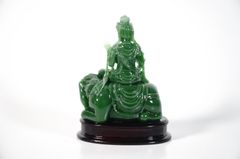 Tượng Phật Phổ Hiền Bồ Tát cưỡi voi cẩm thạch xanh - Cao 10cm
