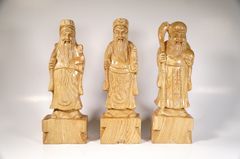 Bộ 3 tượng Phúc Lộc Thọ gỗ Pơ Mu vân gỗ đẹp nguyên khối cầu tài lộc sức khỏe bình an - Cao 26cm