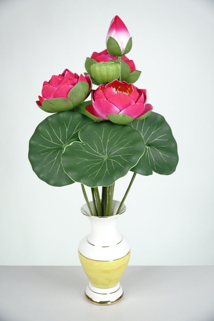 Bụi hoa sen giả hoa hồng đài xanh bông to đẹp màu sắc tự nhiên trưng bàn thờ, cắm bình hoa trưng bày đẹp như thật - Nhiều size