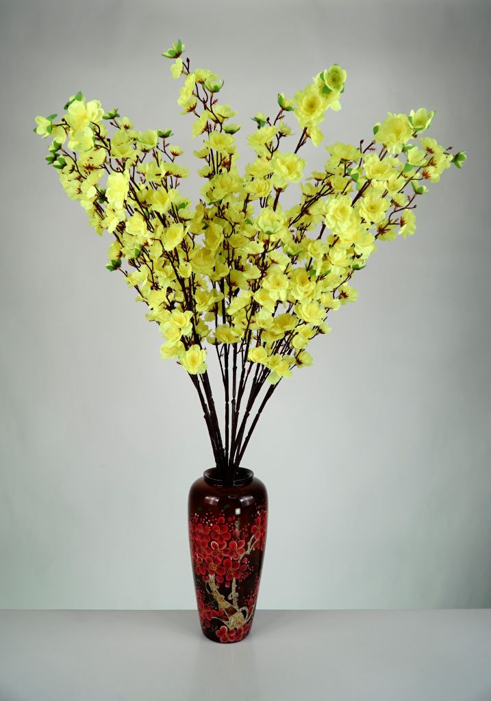 Hoa Mai Vàng giả trang trí Tết cực đẹp loại sịn cứng cáp cành nhiều hoa - Dài 95cm