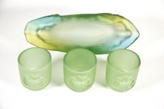 Bộ án 3 ly nước thờ cúng lưu ly xanh, án 3 chung nước thờ - Cao cấp